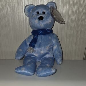Ty Blue Snowflake Bear Plush-1999 Holiday Teddy